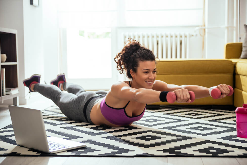 Woman exercising at home