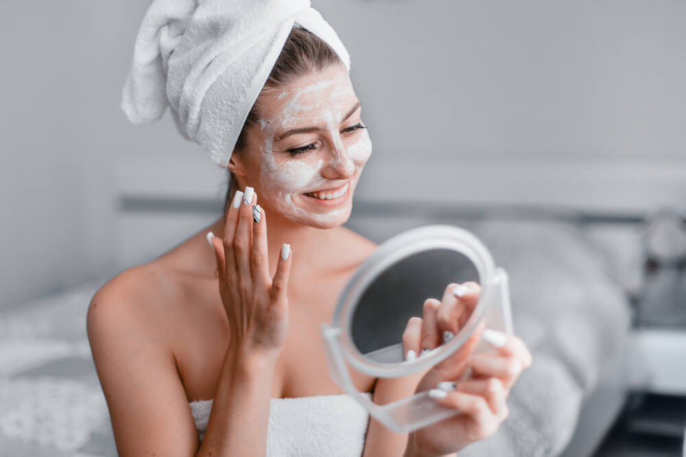 Woman with face mask following Introstem regimen